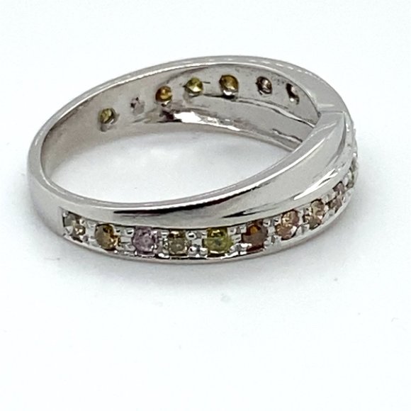 Fancy Colored Diamonds .60ct Solid 14K White Gold Eternity Ring - Picture 6 of 8